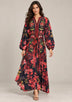 IbBan Black Floral Print Cotton Long Dress - Almasa