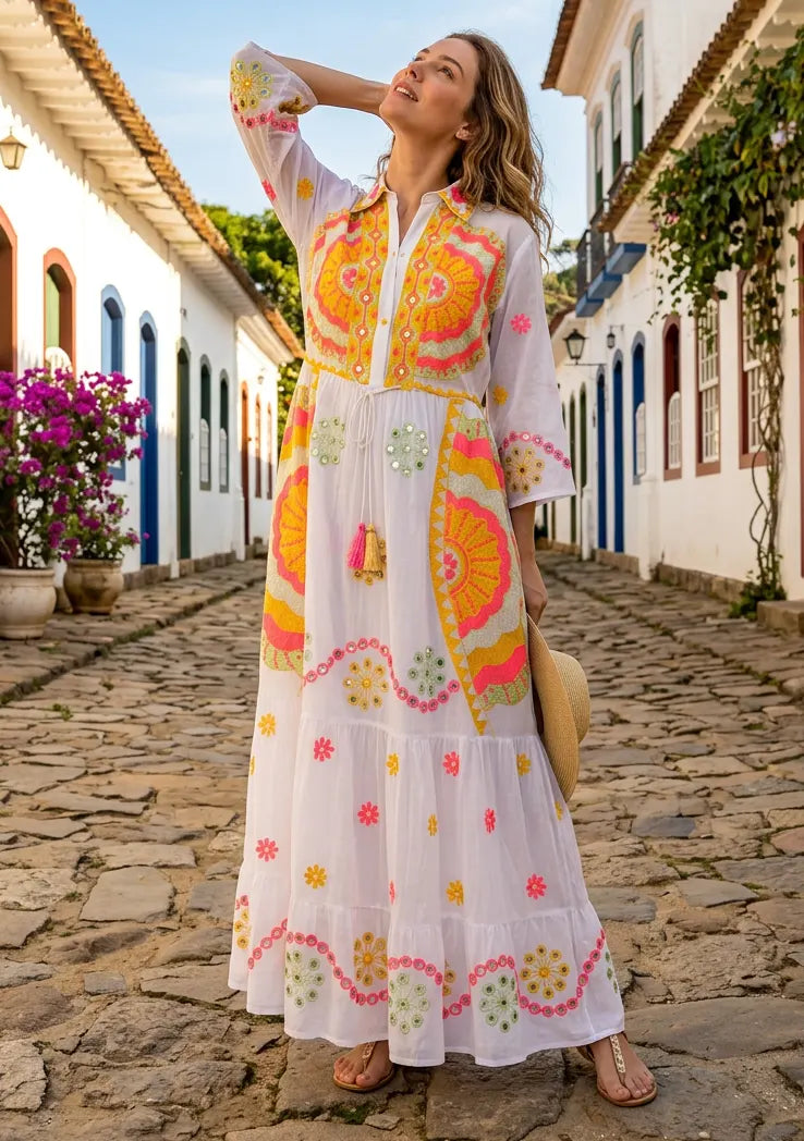 Women's Cotton Long Tunic V-Neck - Sara