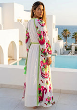 Vestido largo de algodón con cuello redondo para mujer - Sona