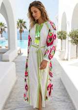 Vestido largo de algodón con cuello redondo para mujer - Sona