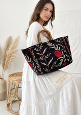 Women's Embroidered Canvas Handbag - Tona