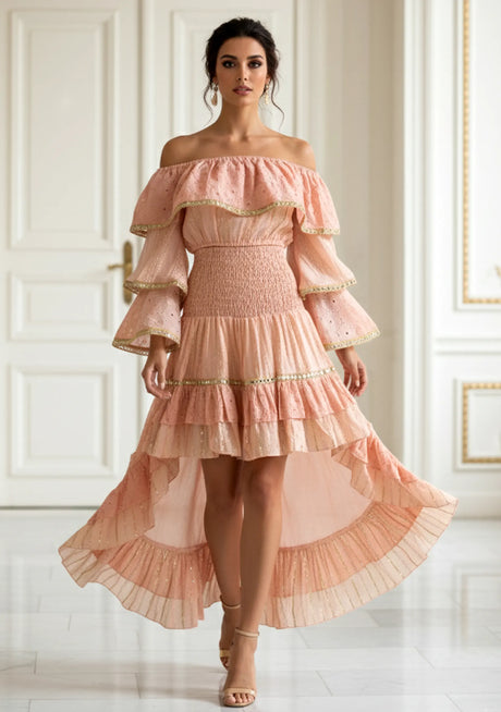 Vestido maxi de algodón bordado a mano de manga larga para mujer - Umida