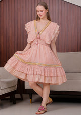 Women's Hand Embroidered Cotton Mini Dress V-Neck - Umida