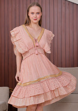 Women's Hand Embroidered Cotton Mini Dress V-Neck - Umida