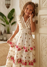 Robe longue en coton à col en V pour fille - Aina