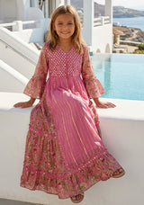 Girls' Shimmer Cotton dress V-Neck - Marina