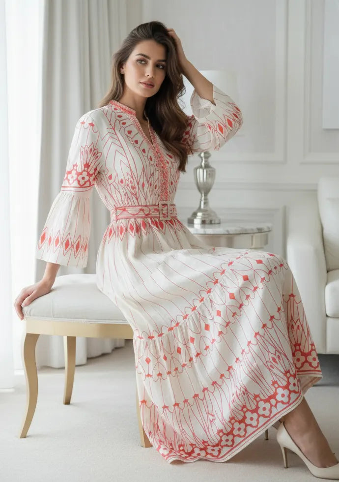 ibBan Cotton Long Tunic Dress with Hand Embroidery - Meerab Long Tunic