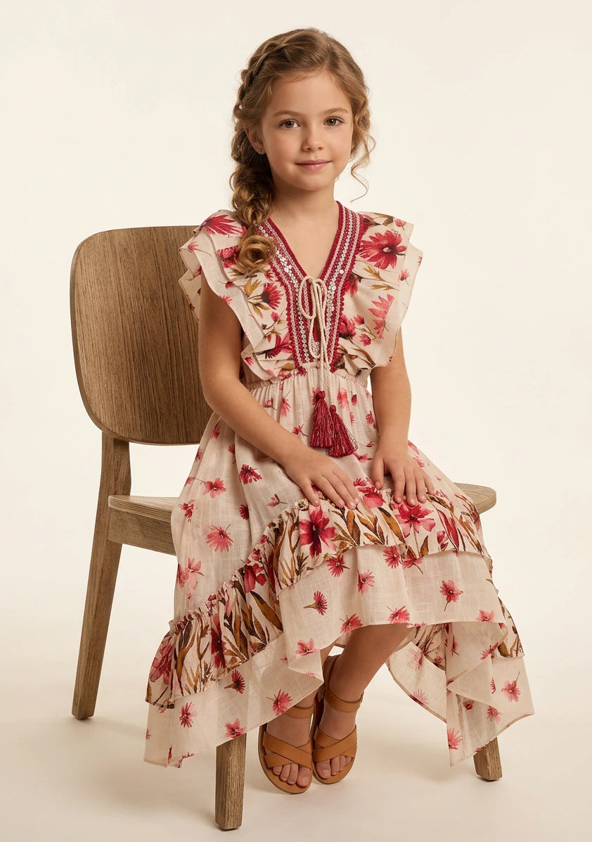 Girls' Cotton long dress V-Neck - Jelisha