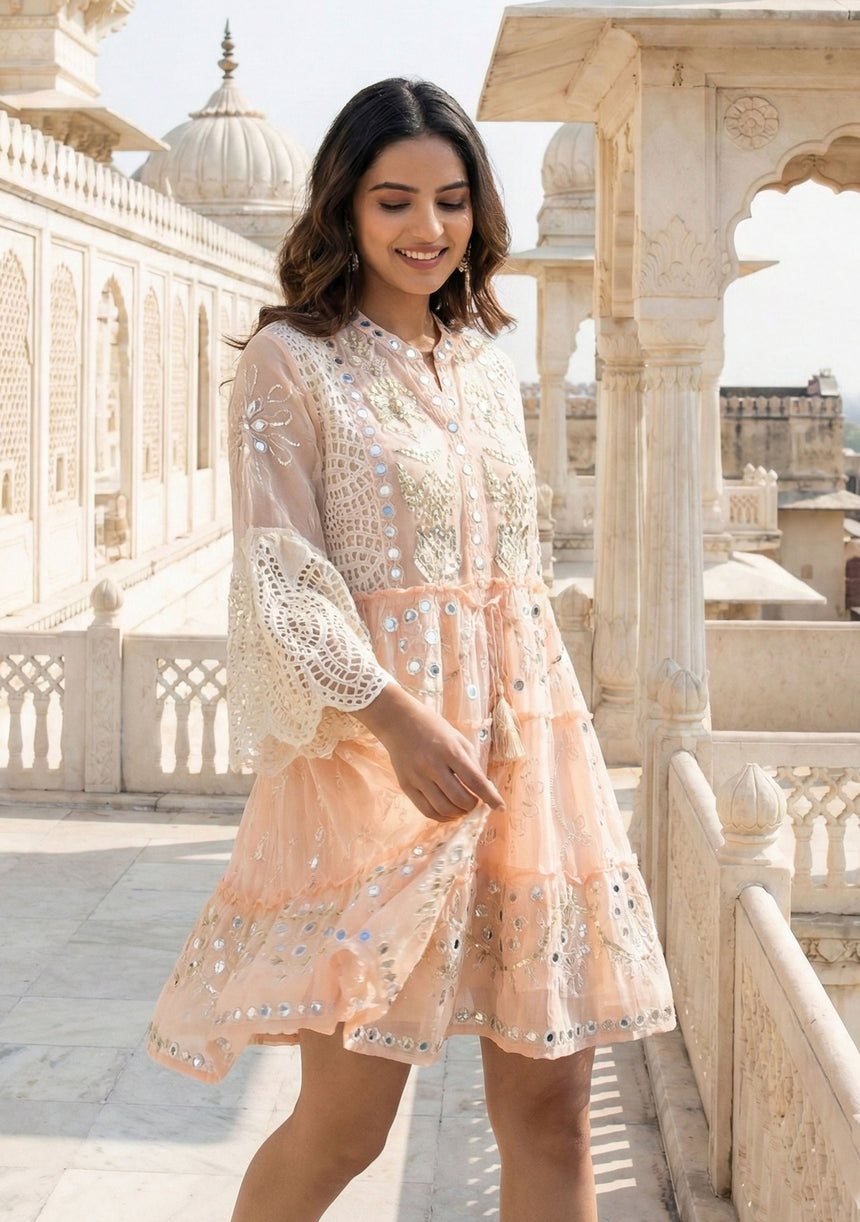 ibBan Hand Embroidered Cotton Short Tunic Dress -Mehak Short  Tunic