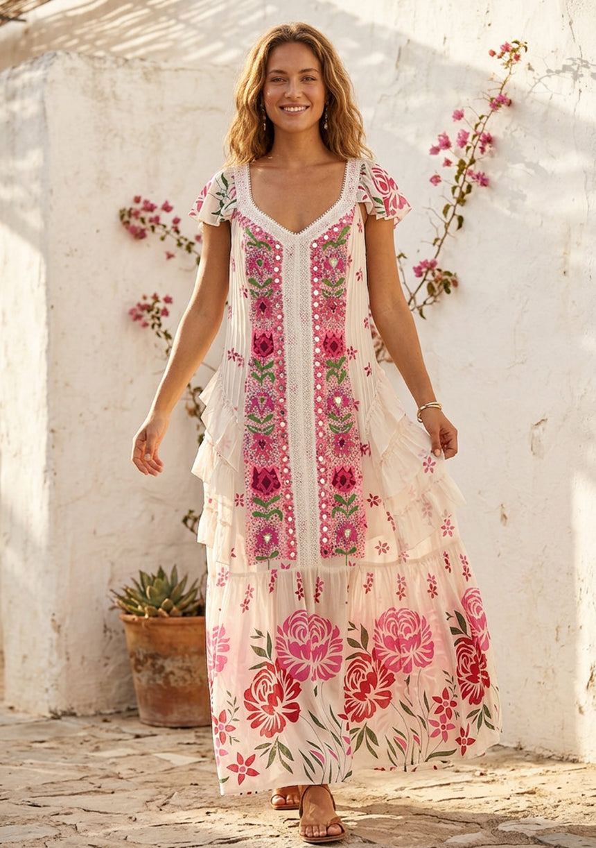 ibBan Hand Embroidered Floral Cotton Maxi Dress -Saira Maxi Dress