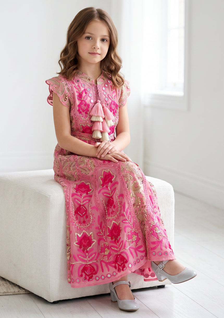 Girls' Shimmer Cotton dress  Round Tie-Up Neck - Seliza