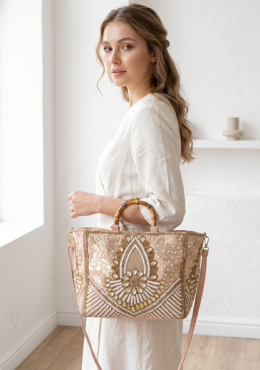 ibBan Hand Embroidered Tote Bag | Premium Cotton Canvas Designer - Vidha