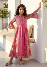 Girls' Shimmer Cotton dress V-Neck - Marina