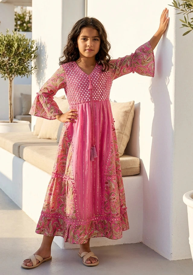 Girls' Shimmer Cotton dress V-Neck - Marina