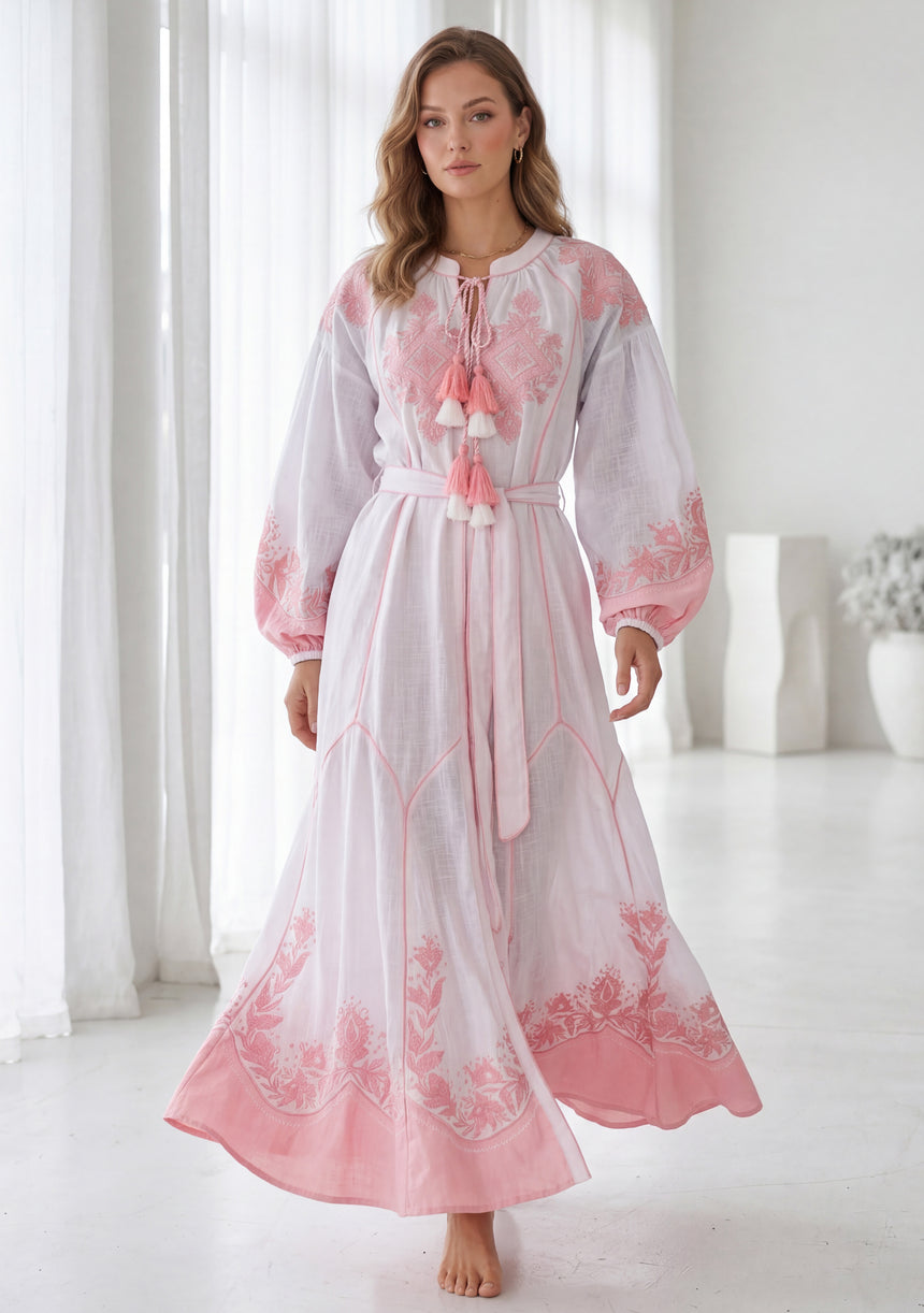 Vestido largo de algodón de cuello redondo para mujer - Naisha