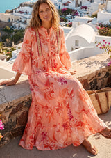 Women's Printed  Cotton Long  Tunic Dress V- Neck - Wema