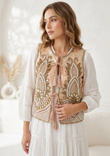 ibBan Hand Embroidered Vest | Luxury Beaded Sleeveless Vest - Vidha