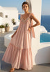 Women's Hand Embroidered Printed Cotton Long Dress V-Neck- Fiona