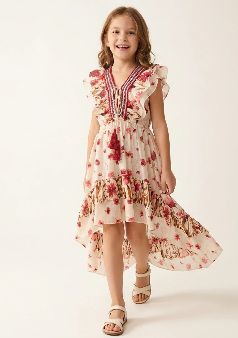 Girls' Cotton long dress V-Neck - Jelisha