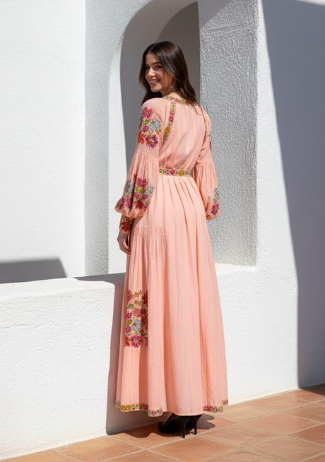 ibBan Women's Long Dress Zayra | 100% Cotton | Hand Embroidery | Free Size