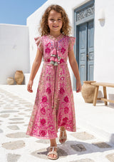 Girls' Shimmer Cotton dress  Round Tie-Up Neck - Seliza