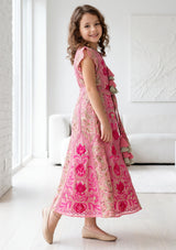 Girls' Shimmer Cotton dress  Round Tie-Up Neck - Seliza