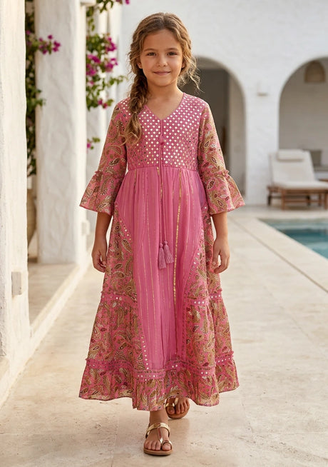 Girls' Shimmer Cotton dress V-Neck - Marina