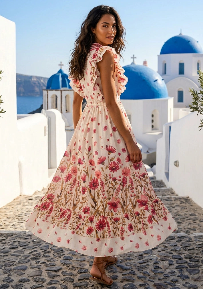 Women's Hand Embroidered Cotton Maxi Dress V-Neck - Jelisha