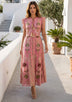 Women's Hand Embroidered Luxury Cotton Long Dress Round Tie-Up Neck - Seliza