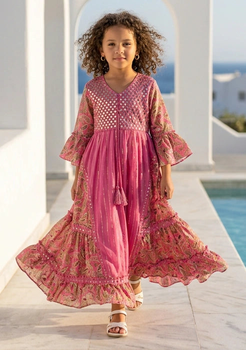 Girls' Shimmer Cotton dress V-Neck - Marina