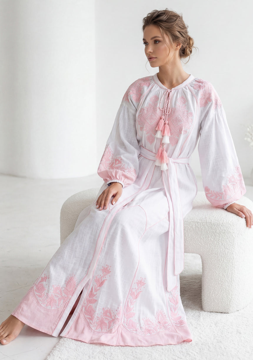 Vestido largo de algodón de cuello redondo para mujer - Naisha