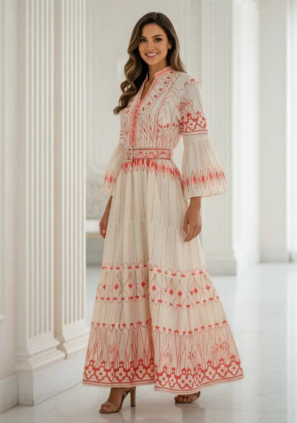 ibBan Cotton Long Tunic Dress with Hand Embroidery - Meerab Long Tunic