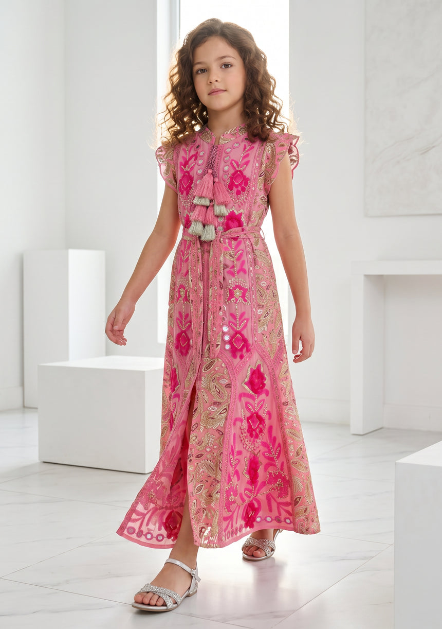 Girls' Shimmer Cotton dress  Round Tie-Up Neck - Seliza