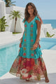 Vestido largo de algodón con cuello en V para mujer - Sanura