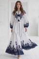 Vestido largo de algodón de cuello redondo para mujer - Naisha