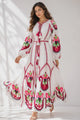 Vestido largo de algodón con cuello redondo para mujer - Raso