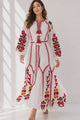 Vestido largo de algodón con cuello redondo para mujer - Raso