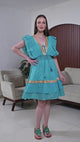 Women's Hand Embroidered Cotton Mini Dress V-Neck - Umida