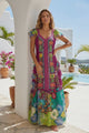 Vestido largo de algodón con cuello en V para mujer - Sanura