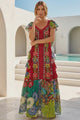 Vestido largo de algodón con cuello en V para mujer - Sanura