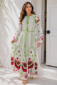 Vestido largo de algodón con cuello redondo para mujer - Raso