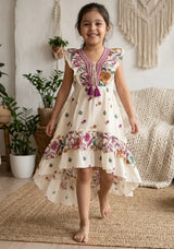 Robe en coton col V pour fille - Jelisha