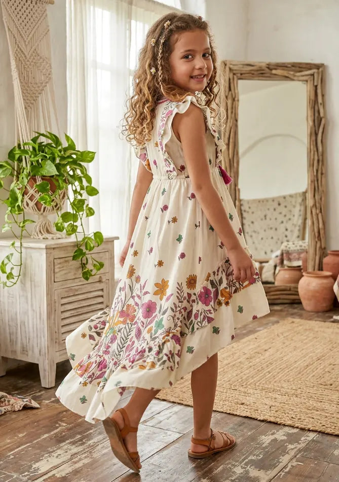 Robe en coton col V pour fille - Jelisha