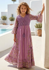 Girls' Shimmer Cotton dress V-Neck - Marina