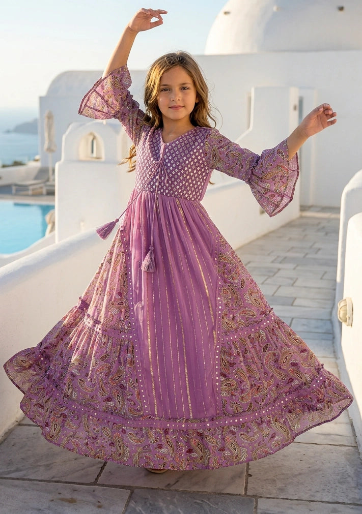 Girls' Shimmer Cotton dress V-Neck - Marina