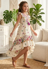 Robe en coton col V pour fille - Jelisha