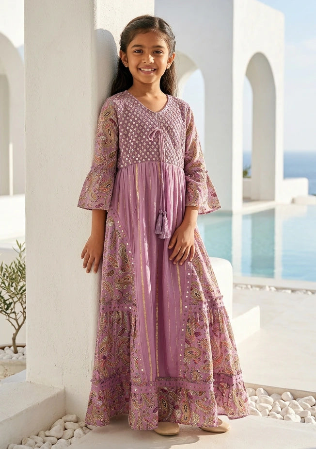 Girls' Shimmer Cotton dress V-Neck - Marina