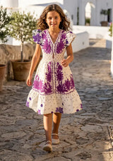 Robe en coton imprimé col en V pour fille - Yamira