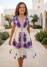 Robe en coton imprimé col en V pour fille - Yamira