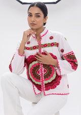 ibBan Women's Hand Embroidered Cotton Canvas Jacket - Sara | Collar Neck Artisan Boho